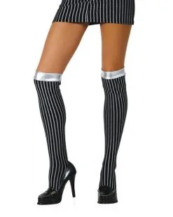 Roma Black And Silver Stripe Thigh High Tights For Adults