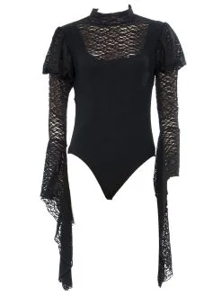 Black Lace Blackout Bodysuit For Adults