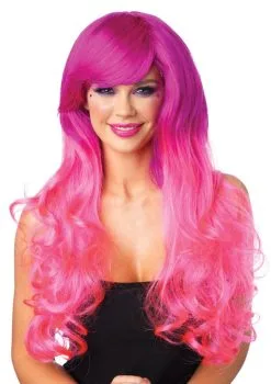 LEG AVENUE Fuchsia & Pink Long Wavy Wig For Adults