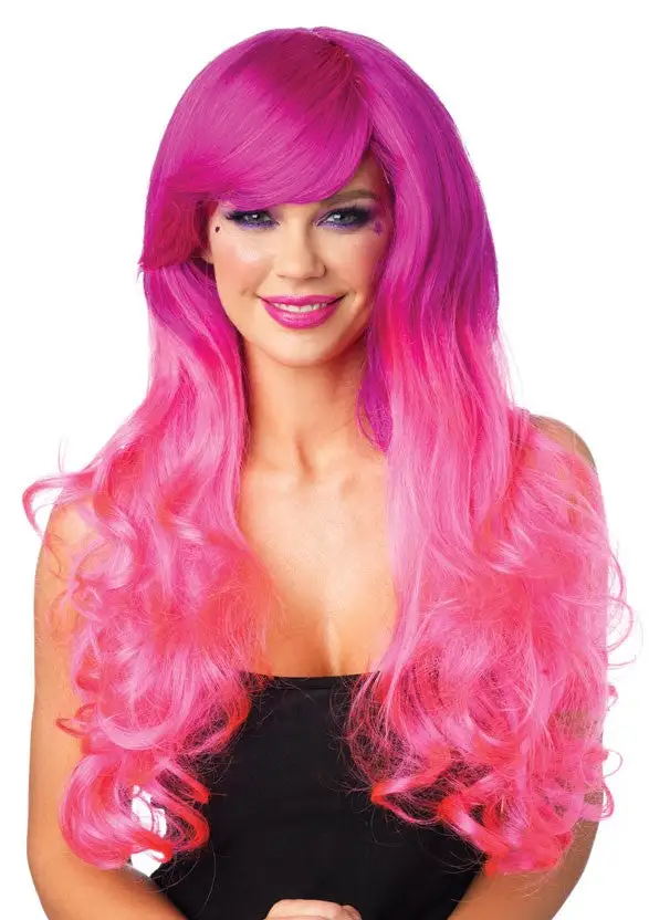 LEG AVENUE Fuchsia & Pink Long Wavy Wig For Adults