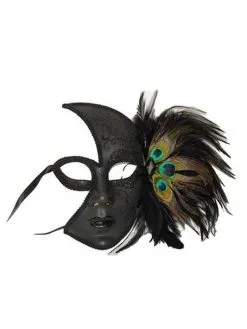 Peacock Feather Black Half Mask For Adults