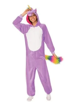 Purple Unicorn Hooded Onesie Costume For Adults