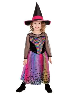 Rainbow Colour Magic Witch Deluxe Costume For Kids