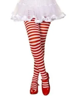 Red And White Striped Tights For Kids