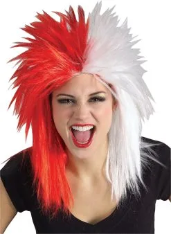 Sports Fantatic Red & White Wig For Adults
