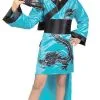 Teal Dragon Girl Kimono Costume For Kids